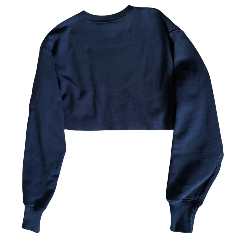 New Champion women's logo cropped long sleeves sweatshirt blue S/M 84% cotton - Picture 6 of 6